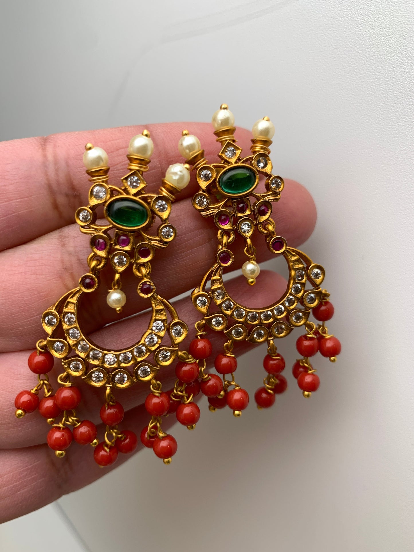 Red Beads Chandbali Style Medium Length Guttapusalu