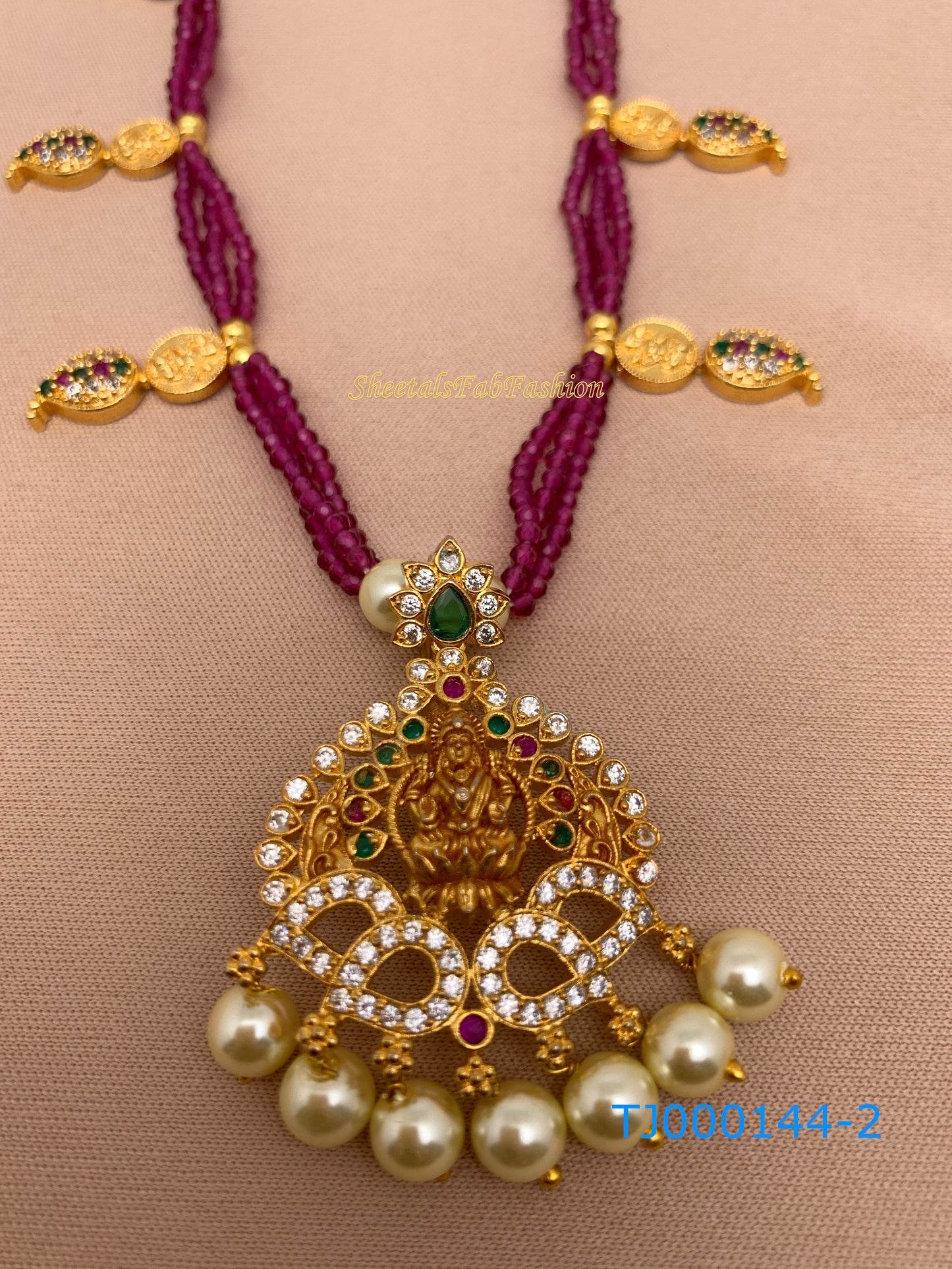 Pink Beads Goddess Lakshmi Detachable Pendent Necklace