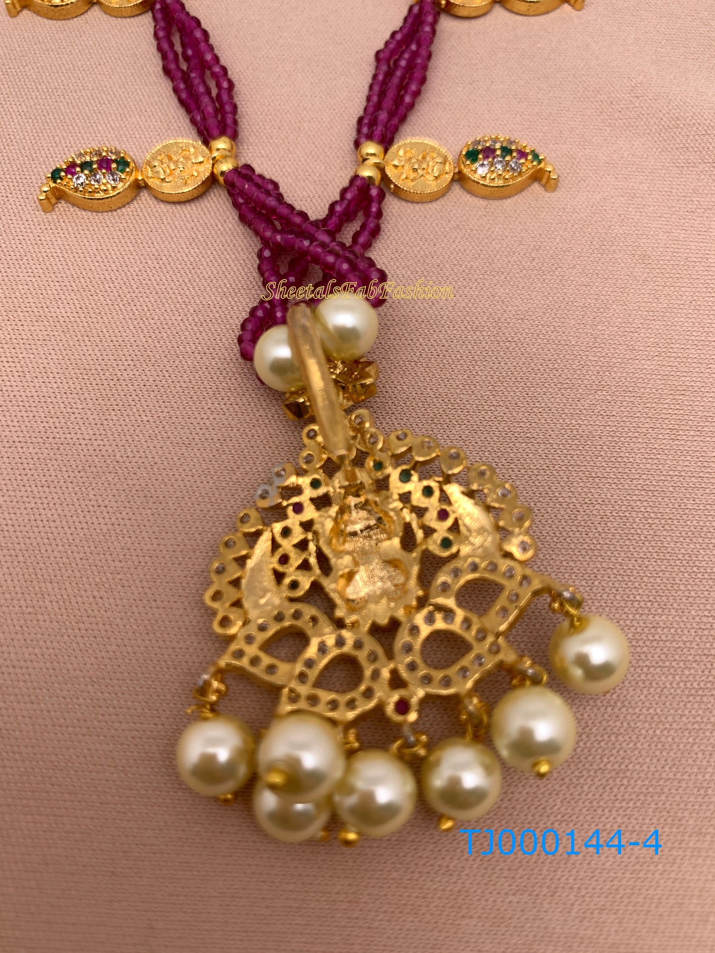Pink Beads Goddess Lakshmi Detachable Pendent Necklace