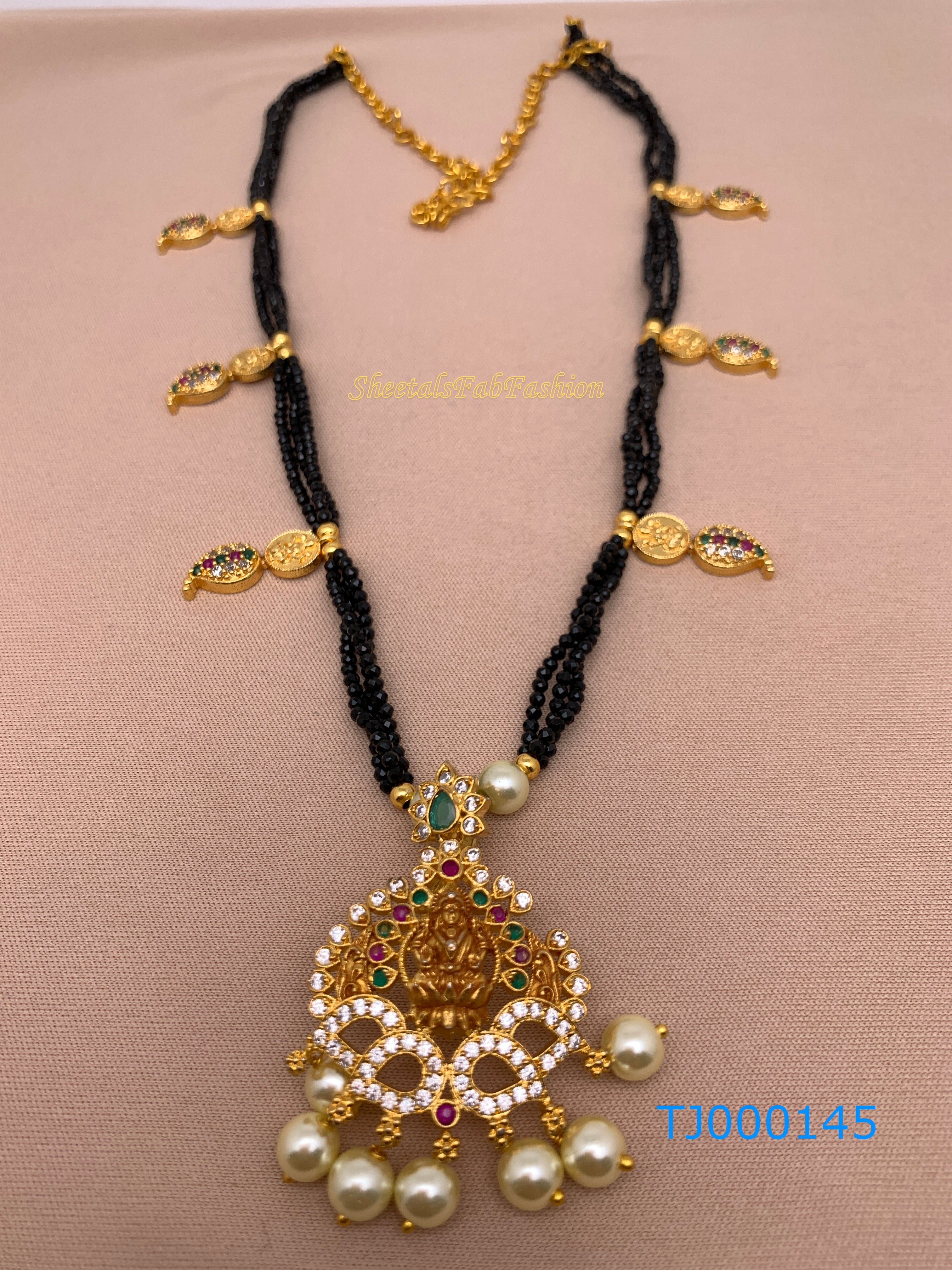 Lakshmi pendant with black beads sale