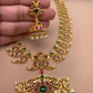 Peacock and Mango Pattern Red Green Kemp Stone Golden Polish Necklace
