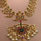 Peacock and Mango Pattern Red Green Kemp Stone Golden Polish Necklace