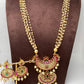 Red Stone Large Pendent Pearl Strands Necklace