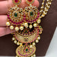 Red Stone Large Pendent Pearl Strands Necklace