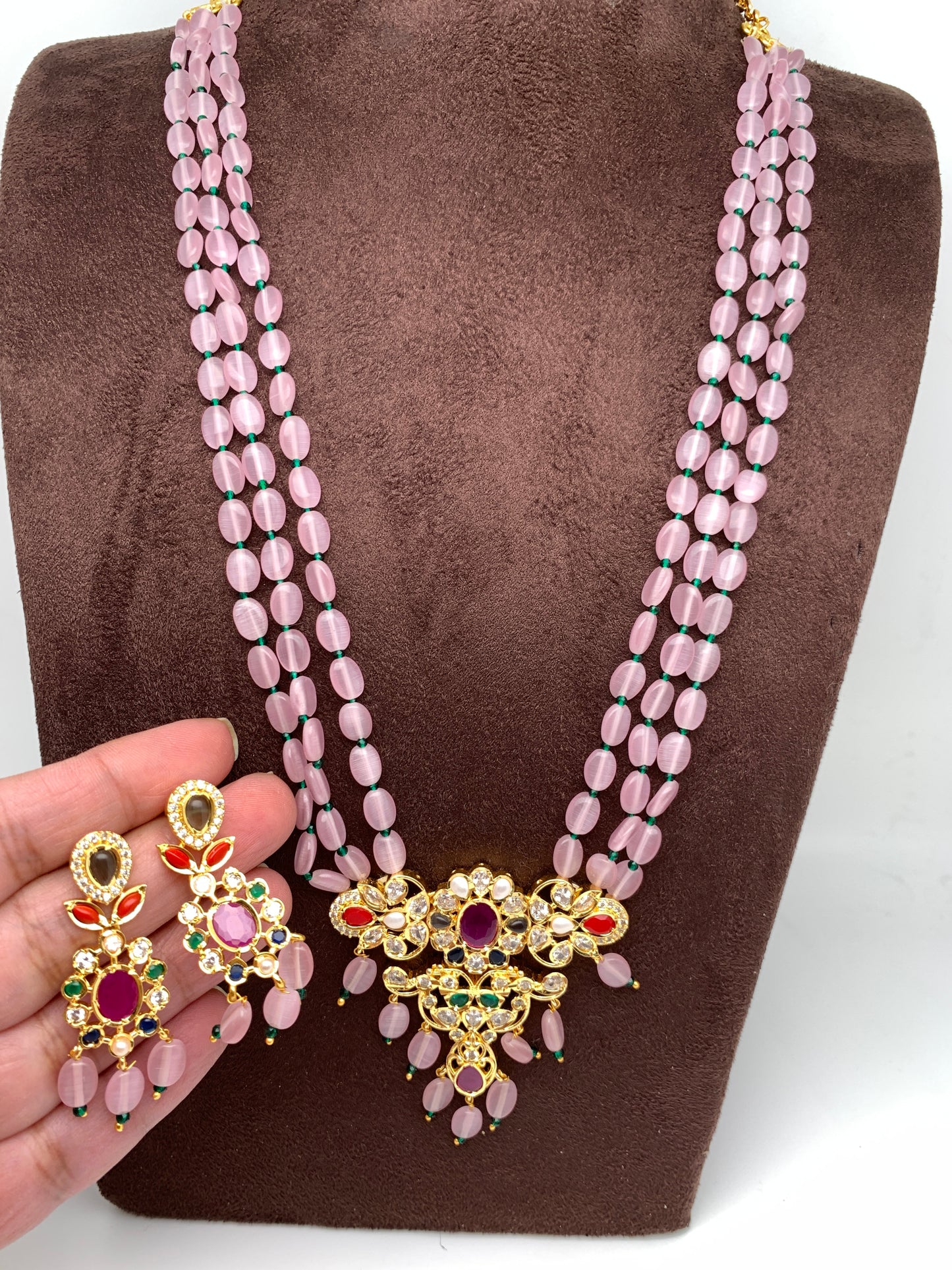 Navratan Multi Color Pendent with Pink Monalisa Beads