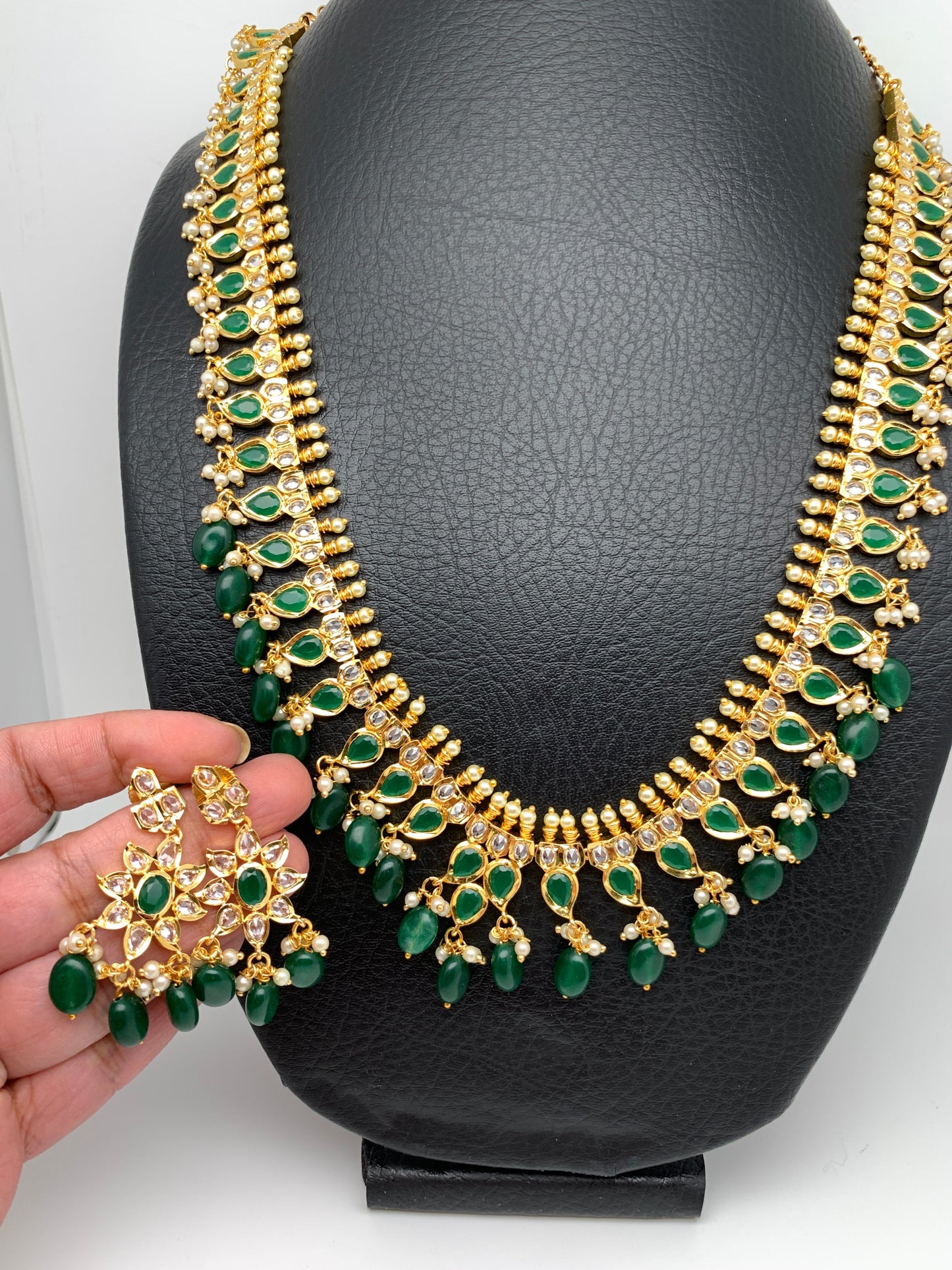 Green Stones CZ Long Necklace