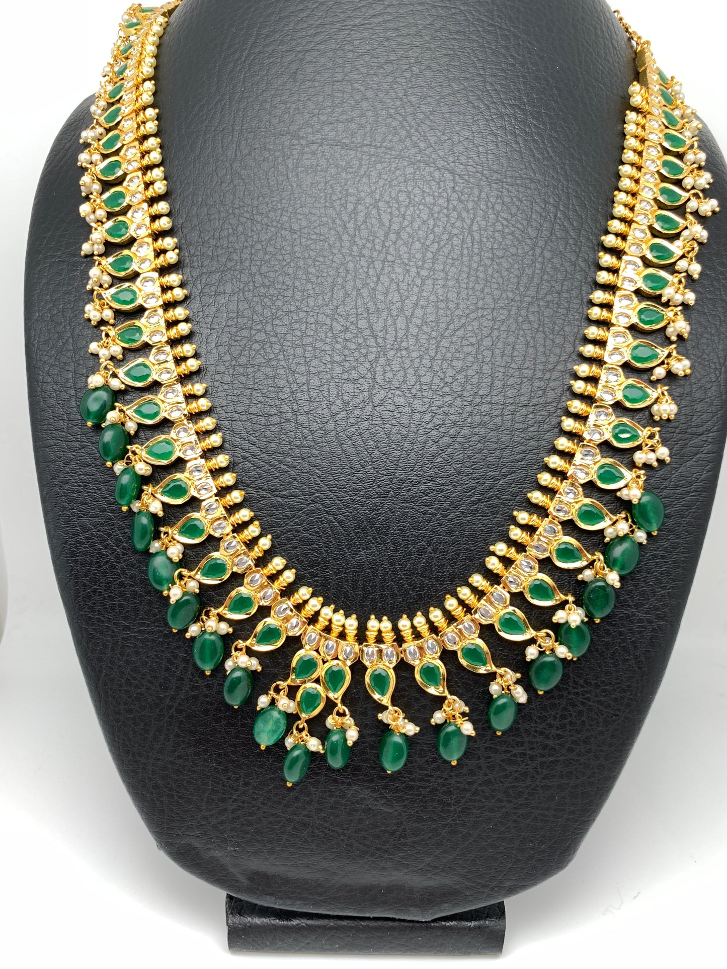 Green Stones CZ Long Necklace