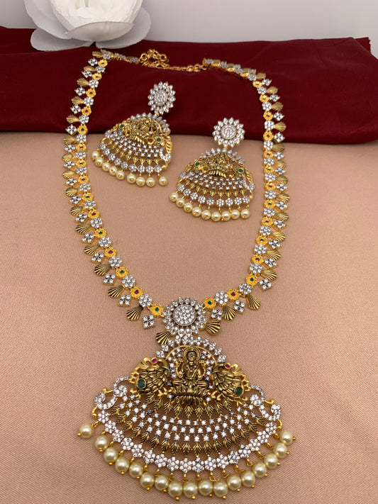 Goddess Lakshmi antique finish CZ American Diamond Detachable Pendent Necklace