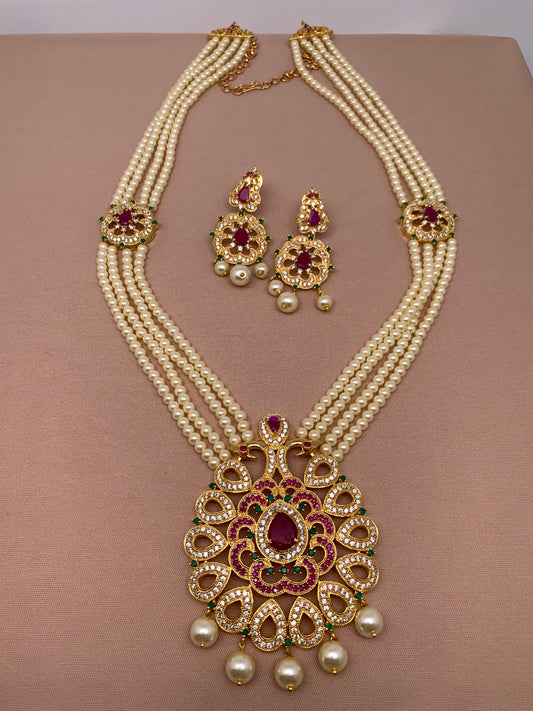 Peacock multi stone pendent Pearl Raani Haar