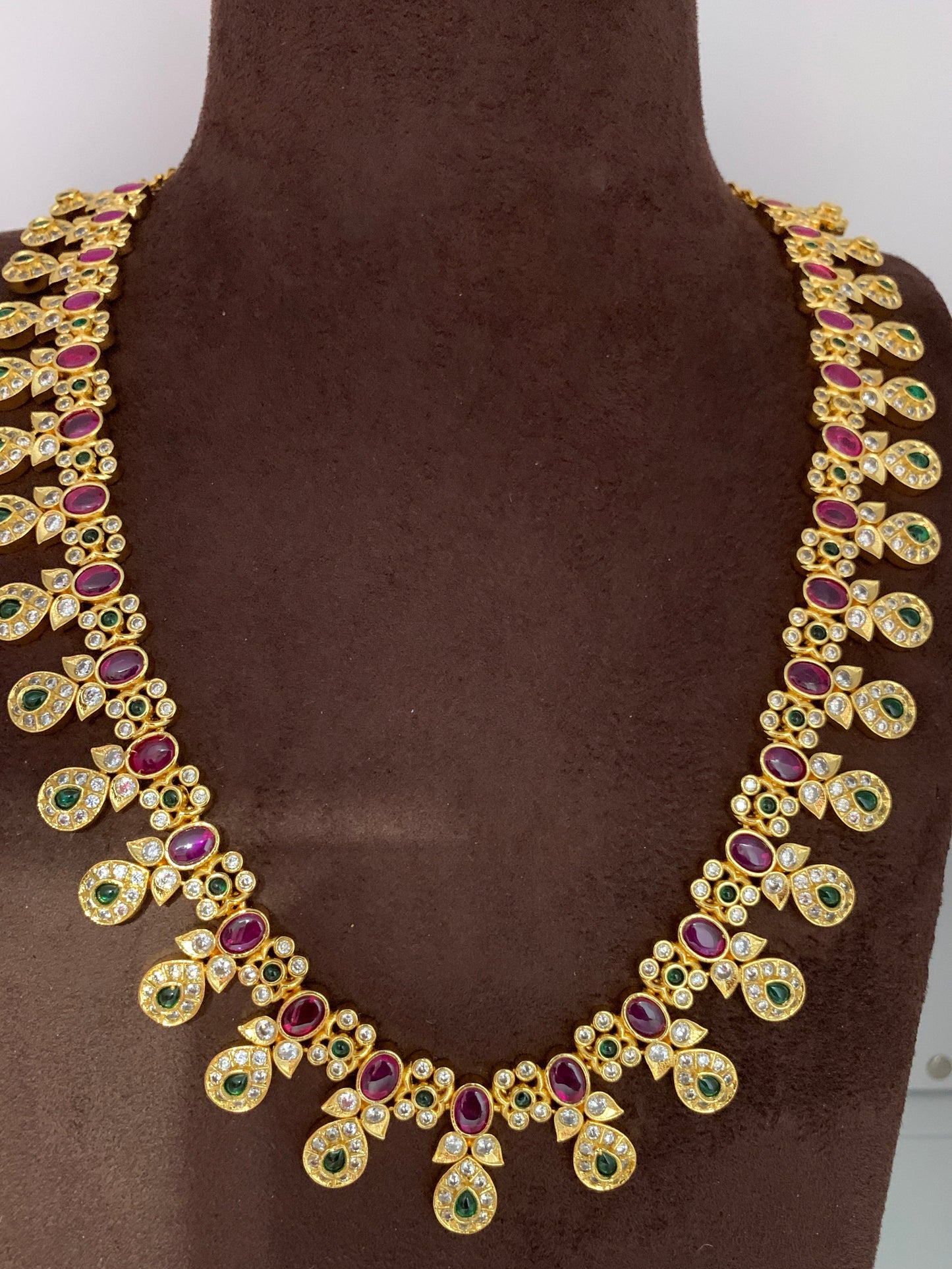 CZ Red Green Stone Long Necklace