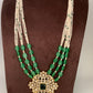 Green Monalisa and Micro Pearl Beads Green Stone and CZ Pendent Long Necklace