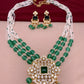 Green Monalisa and Micro Pearl Beads Green Stone and CZ Pendent Long Necklace