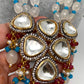 Kundan Dual Tone Victorian Gold Polish Pendent with Milky White Beads Necklace Set