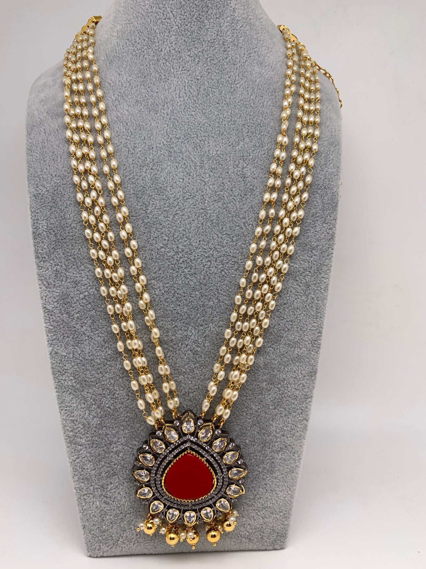 Coral Stone Victorian Finish Pendent Rice Pearls Rani Haar
