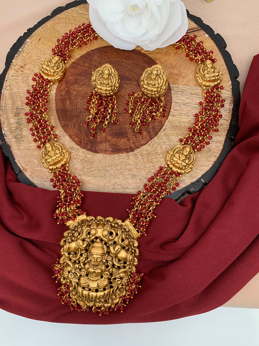 Goddess Lakshmi Red Cluster beads Long Necklace