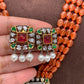 Red Green Stone AD Victorian Polish Pendent and Orange Monalisa Beads Necklace