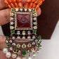 Red Green Stone AD Victorian Polish Pendent and Orange Monalisa Beads Necklace