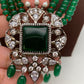 Green Stone AD Victorian Polish Pendent and Green Beads Necklace