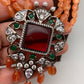 Pink Green Stone AD Victorian Polish Pendent and Orange Beads Necklace