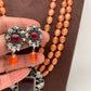 Pink Green Stone AD Victorian Polish Pendent and Orange Beads Necklace