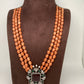 Pink Green Stone AD Victorian Polish Pendent and Orange Beads Necklace