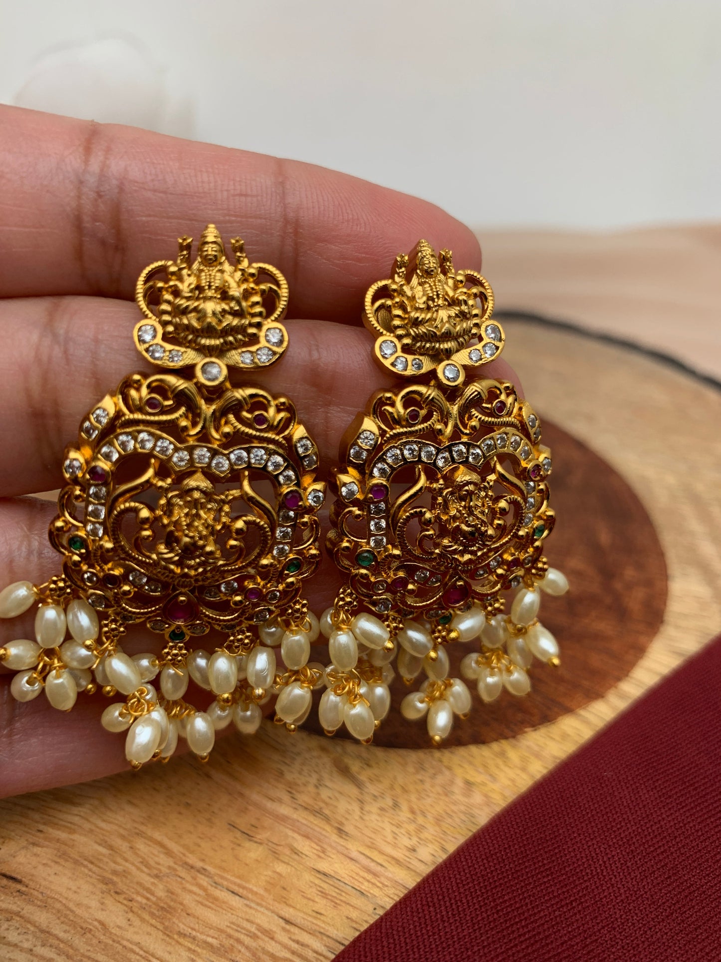 Lord Ganesha Lakshmi Ji Saraswati Ji Pendent Long Guttapusalu Necklace