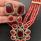 AD Red Stone Pendent Pink Beads Necklace