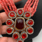 AD Red Stone Pendent Pink Beads Necklace