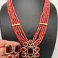 AD Red Stone Pendent Pink Beads Necklace