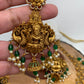 Goddess Lakshmi Matte Finish Green Beads Long Necklace