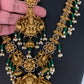 Goddess Lakshmi Matte Finish Green Beads Long Necklace