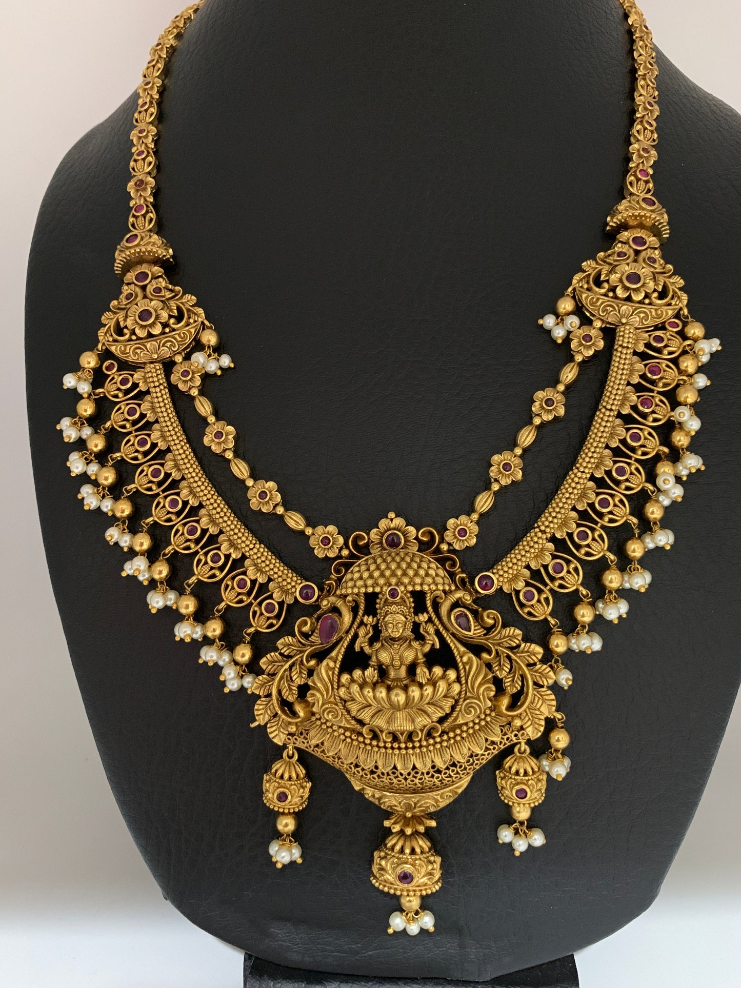 Goddess Lakshmi Matte Finish Red Kemp Long Necklace