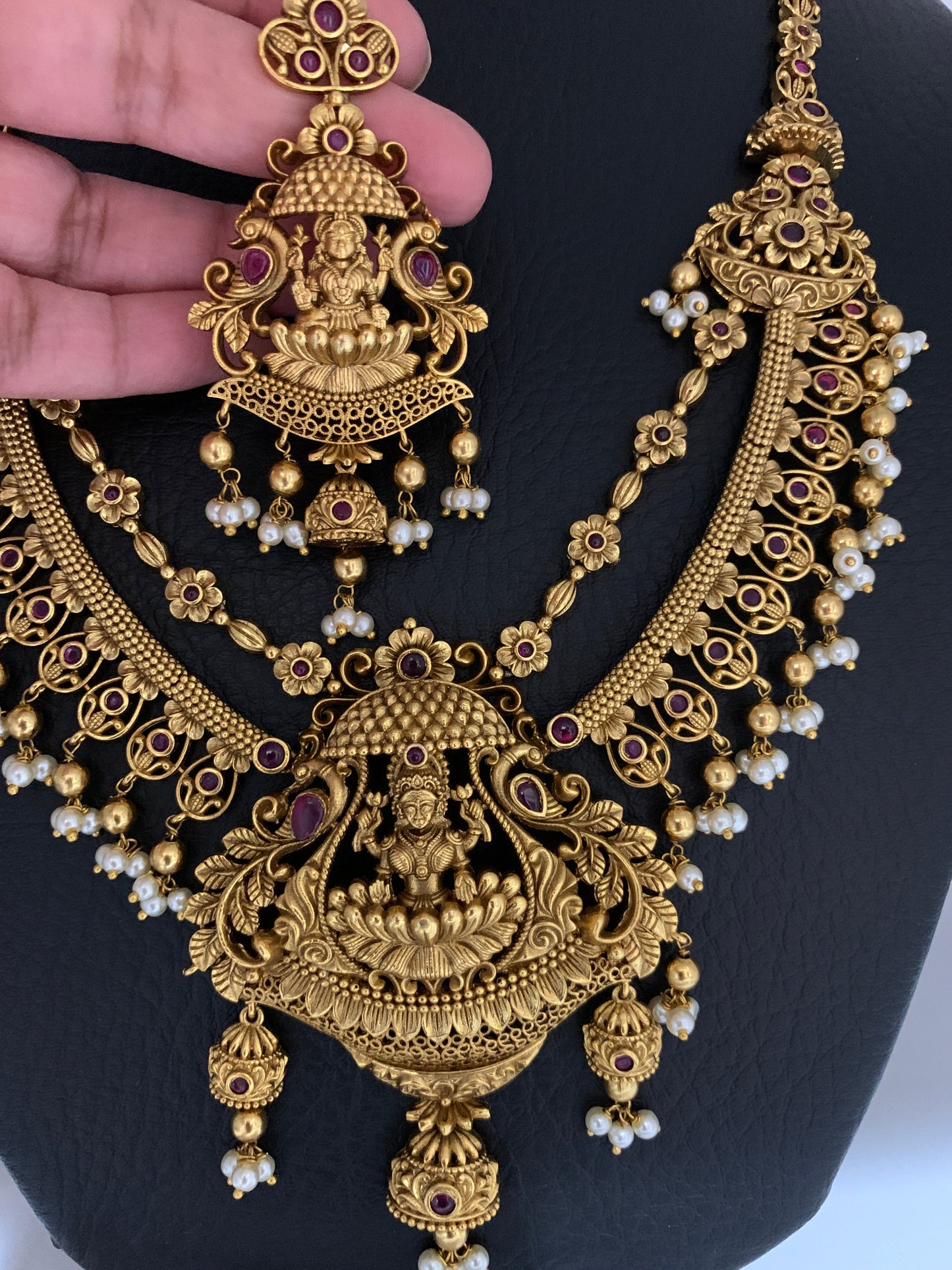 Goddess Lakshmi Matte Finish Red Kemp Long Necklace