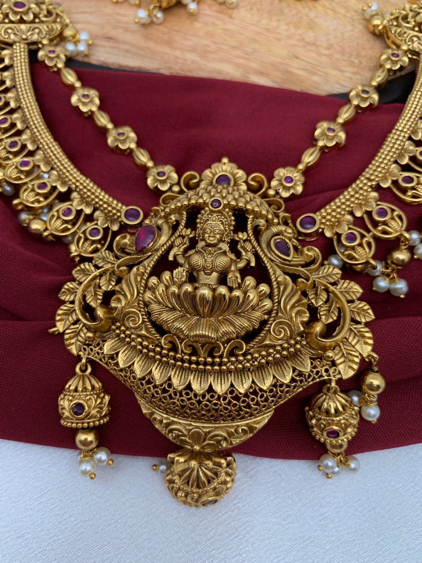 Goddess Lakshmi Matte Finish Red Kemp Long Necklace