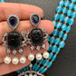 Blue Stone AD Victorian Polish Pendent and Blue Beads Necklace