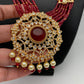 Red Stone AD Pendent and Pink Onyx Beads Necklace