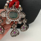 Green Stone AD Victorian Polish Pendent and Red Crystal Beads Pearls Necklace