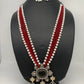 Green Stone AD Victorian Polish Pendent and Red Crystal Beads Pearls Necklace