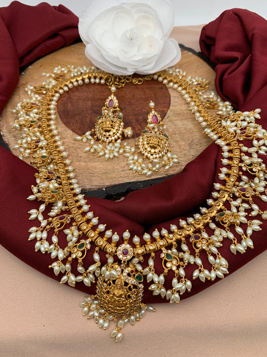 Goddess Lakshmi Multi Stone Guttapusalu Necklace