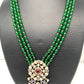 Kundan Pink Stone Victorian Polish Pendent with Green Beads Necklace Set