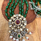 Kundan Pink Stone Victorian Polish Pendent with Green Beads Necklace Set