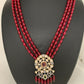 Kundan Red Green Stone Victorian Polish Pendent with Maroon Beads Necklace Set