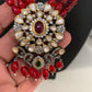 Kundan Red Green Stone Victorian Polish Pendent with Maroon Beads Necklace Set