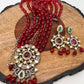 Kundan Red Green Stone Victorian Polish Pendent with Maroon Beads Necklace Set