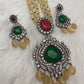 Red Green Stone AD Victorian Polish Pendent and Yellow Beads Necklace