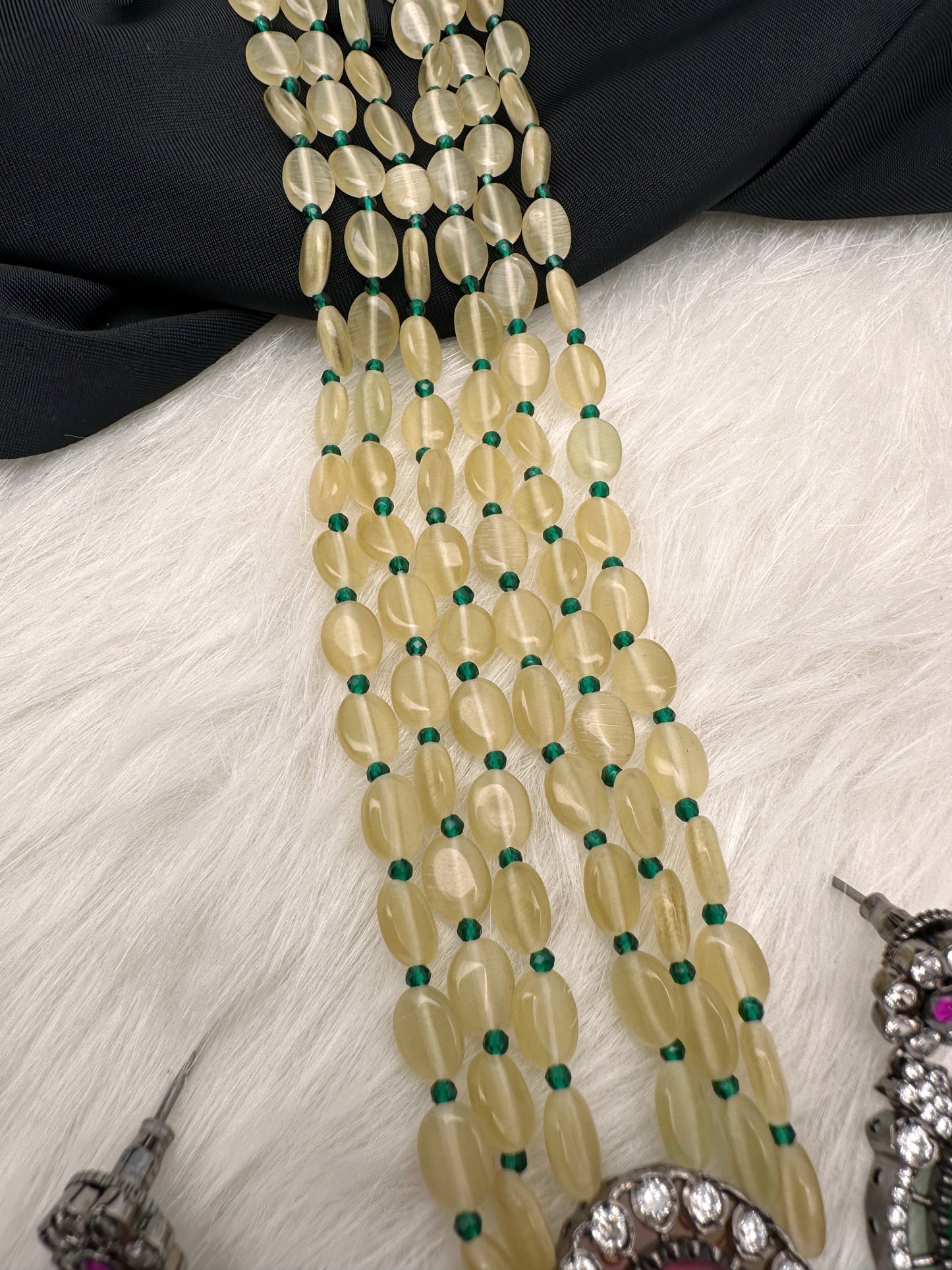Red Green Stone AD Victorian Polish Pendent and Yellow Beads Necklace