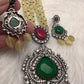 Red Green Stone AD Victorian Polish Pendent and Yellow Beads Necklace