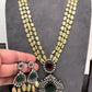 Red Green Stone AD Victorian Polish Pendent and Yellow Beads Necklace