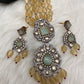 Mint Green Stone AD Victorian Polish Pendent and Yellow Beads Necklace