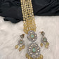 Mint Green Stone AD Victorian Polish Pendent and Yellow Beads Necklace